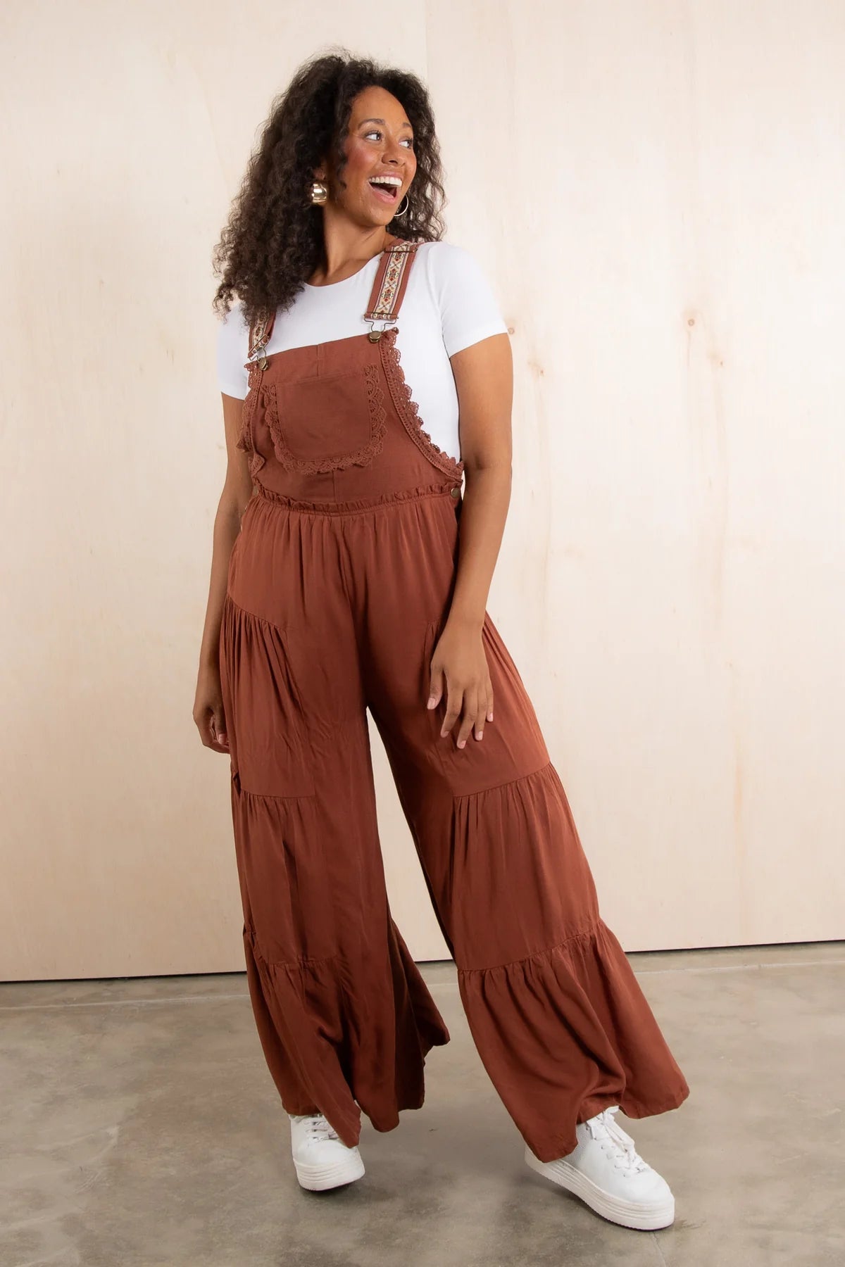 MANVEER-Wide Leg Sleeveless Cinnamon Jumpsuit