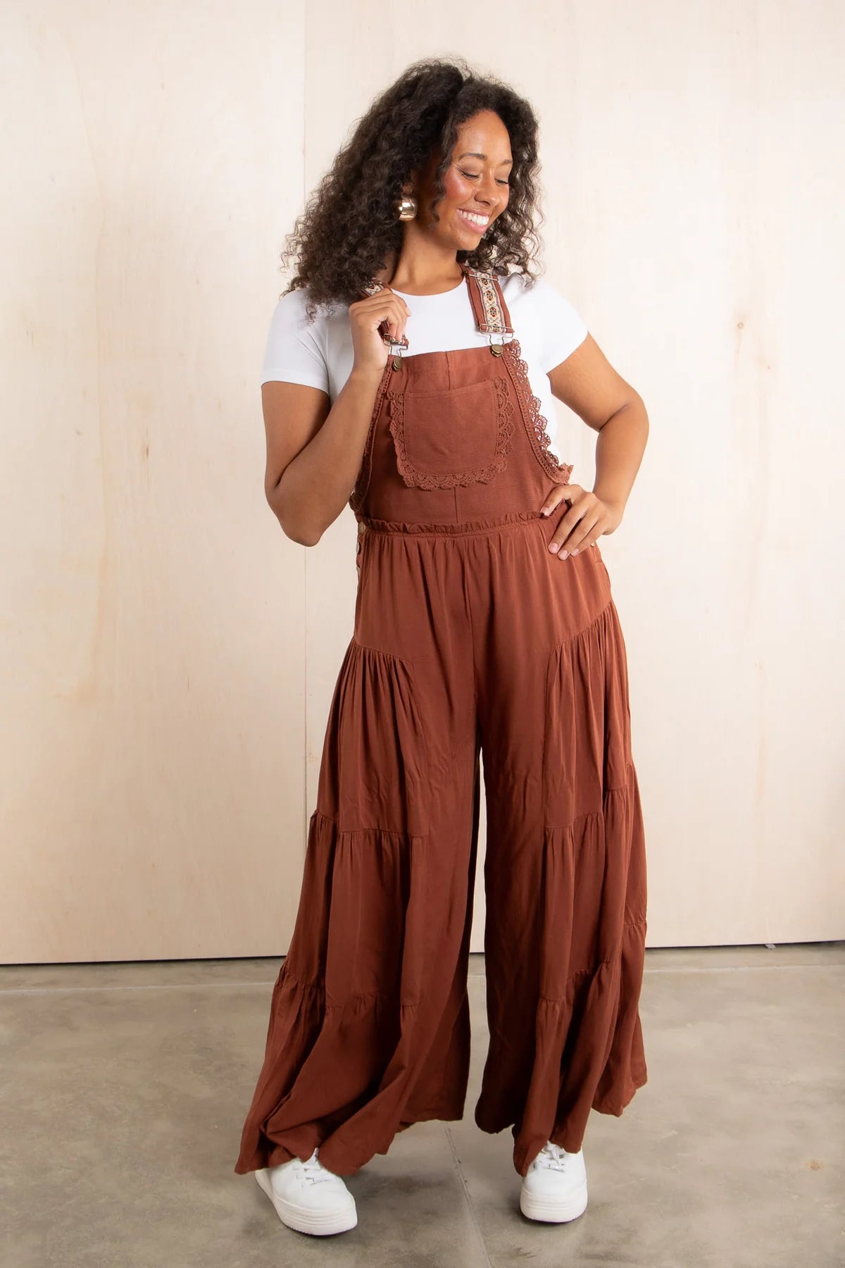 MANVEER-Wide Leg Sleeveless Cinnamon Jumpsuit