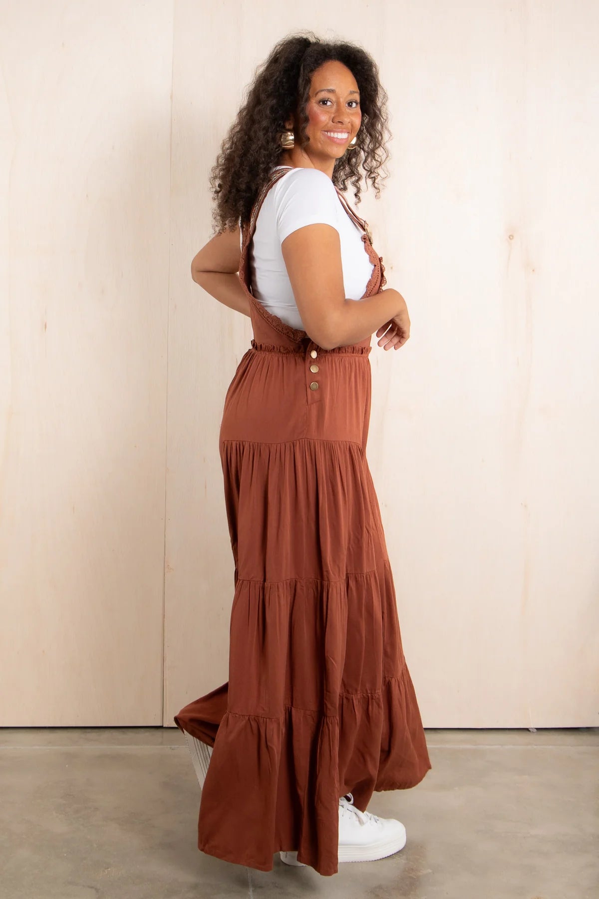 MANVEER-Wide Leg Sleeveless Cinnamon Jumpsuit