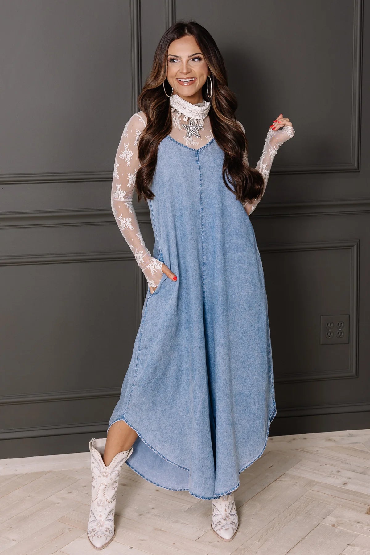 MANVEER-Sleeveless Acid Washed Jumpsuit